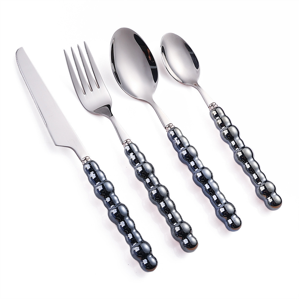 Light luxury 304 stainless steel knife, fork and spoon, creative pearl ceramic handle tableware, Western steak knife, fork and dessert spoon Item Picture