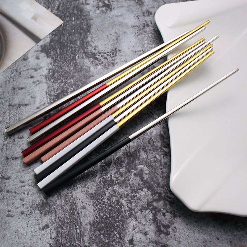 Wholesale Nordic 304 stainless steel colored chopsticks, 23cm Portuguese household tableware, square anti-scald chopsticks with Logo details Picture