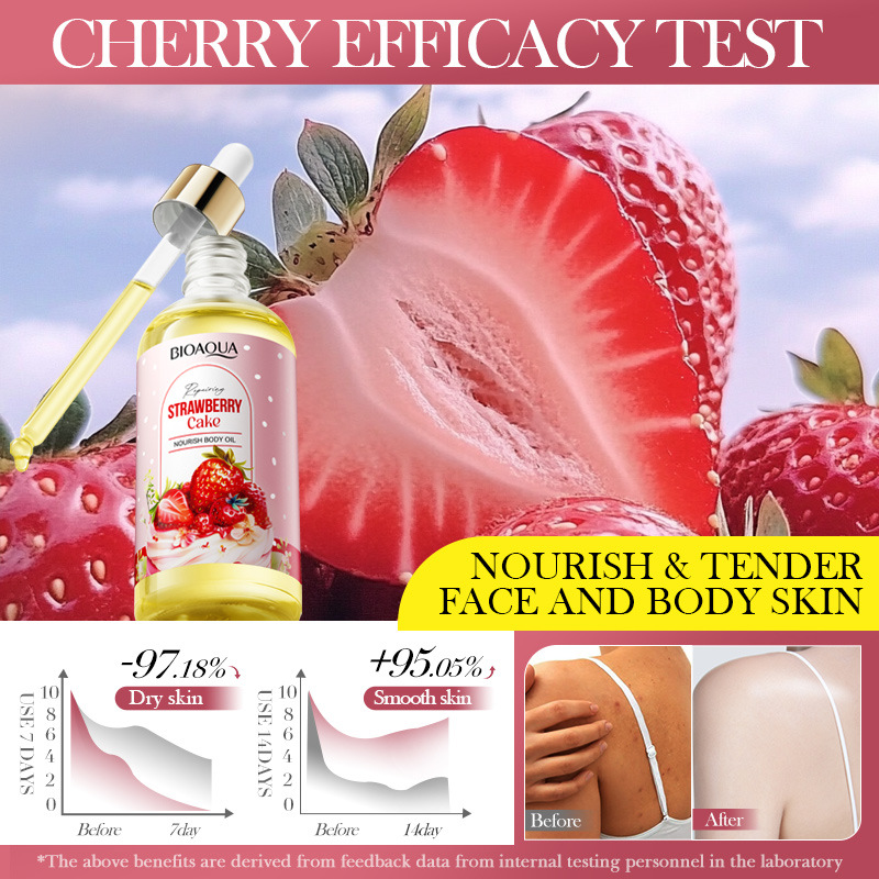 All-english BIOAOUA Strawberry Cake Nourishing Body Oil Moisturizing Skin Essence Cross-border export wholesale Specification drawing