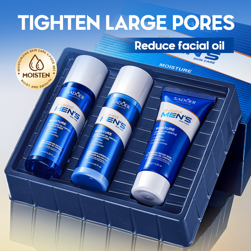 Cross-border export wholesale of the all-English SADOER men's Moisturizing, refreshing and oil-Control three-piece moisturizing skin care set details Picture