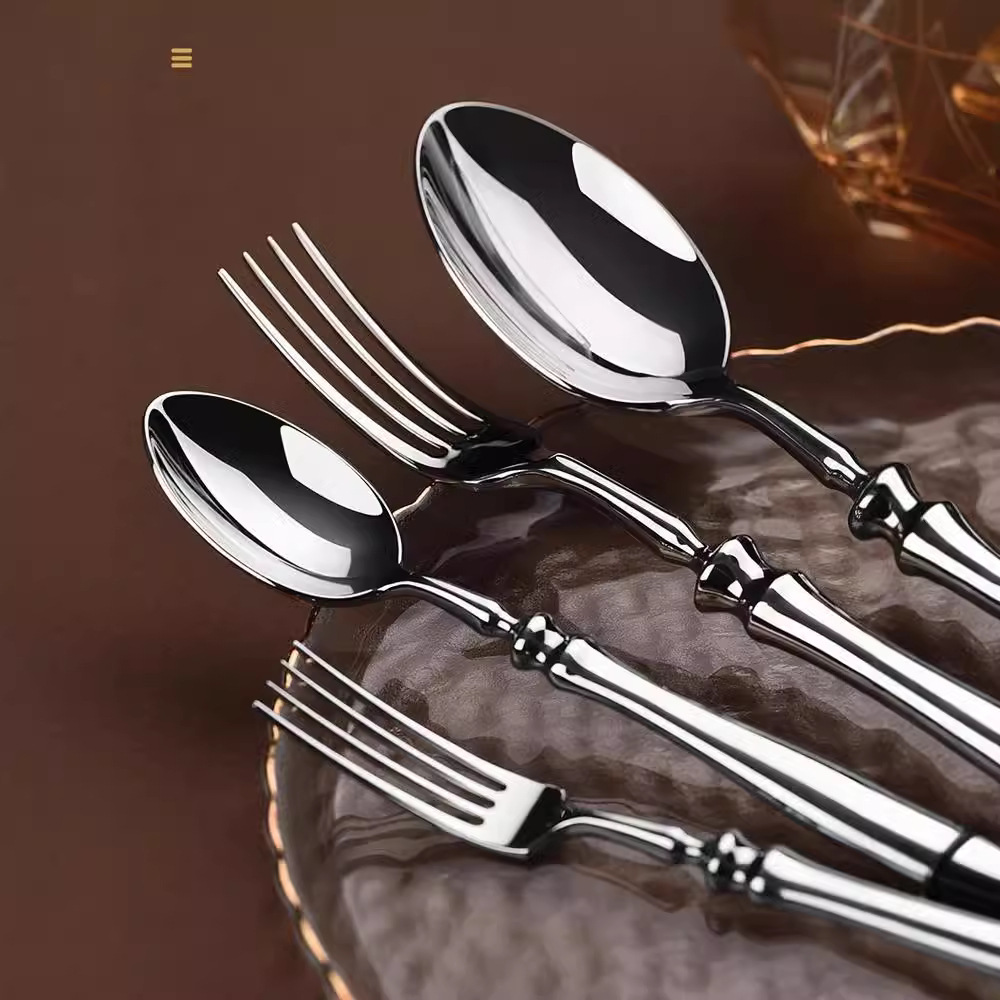 European-style forged 304 stainless steel Western tableware, gourd-handled knives, forks and spoons, hotel knives, forks and tableware, household spoons and forks wholesale details Picture