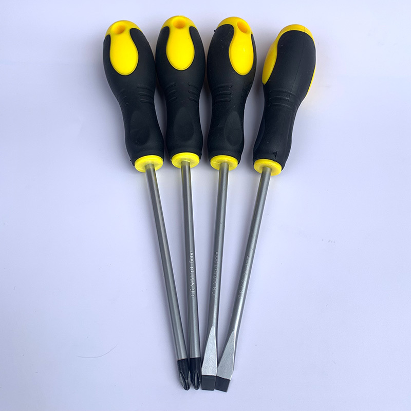 The manufacturer wholesals new types of screwdrivers with rubber-coated anti-slip handles, straight cross strong magnetic 45# steel screwdrivers and screwdrivers Specification drawing
