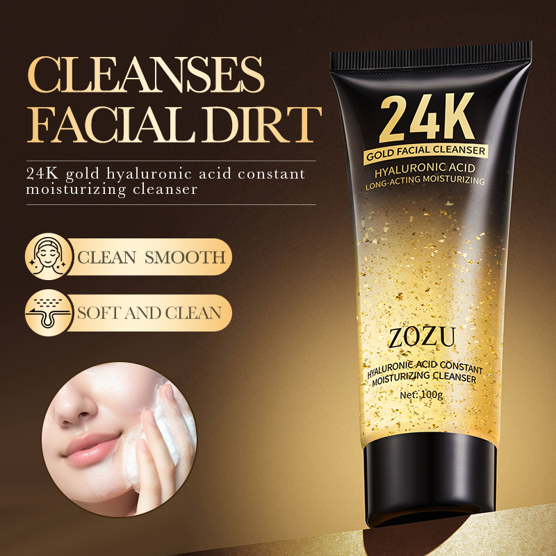 All-english ZOZU24K Gold Hyaluronic Acid Moisturizing Facial Cleanser, Gentle Facial Cleanser, cross-border export wholesale details Picture