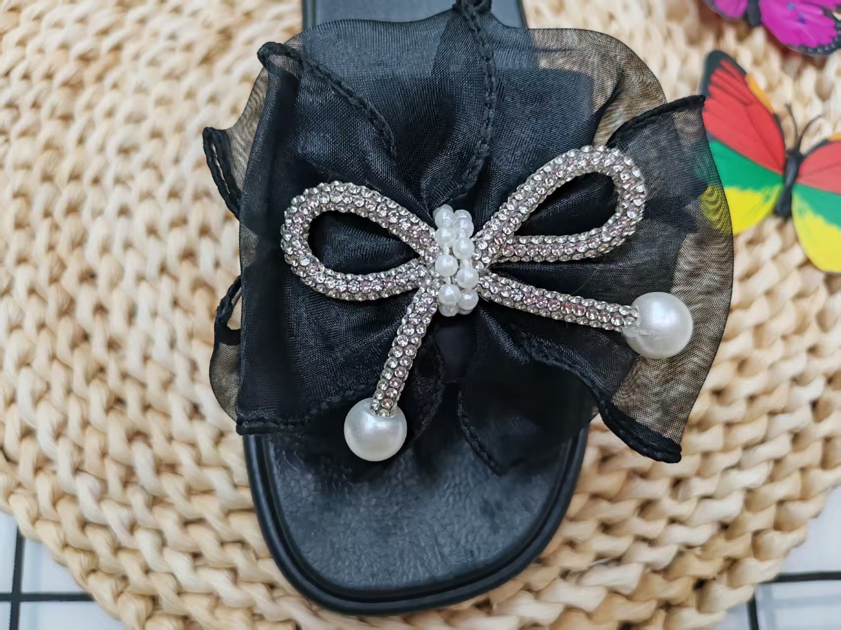 2025 New soft-soled fashionable women's bow one-shoulder slippers Specification drawing