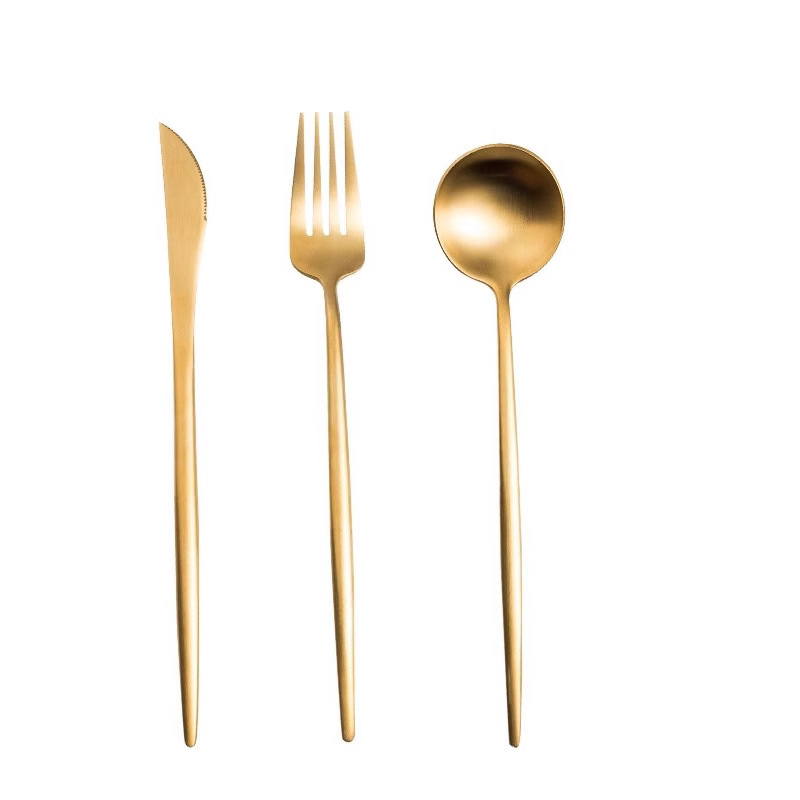 304 tableware, brushed gold, matte steak, knife, fork, spoon, chopsticks, Western-style set, dessert, soup spoon Item Picture