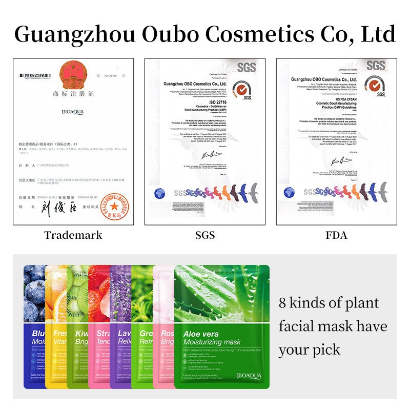 Cross-border wholesale of all-English BIOAQUA plant-based fruit Facial mask for hydrating and moisturizing Specification drawing