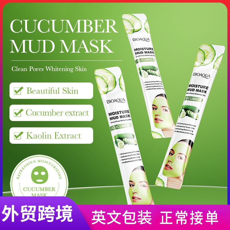 All-english BIOAOUA Cucumber Moisturizing Mud Mask, unpackaged smooth and rejuvenating skin Cleansing Mud mask, cross-border export wholesale full figure