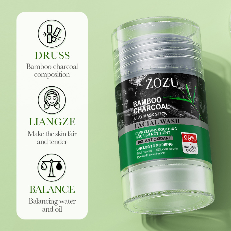 All-english ZOZU bamboo charcoal cleaning oil-control mud film stick pore adsorption cleaning mud cross-border export wholesale Specification drawing