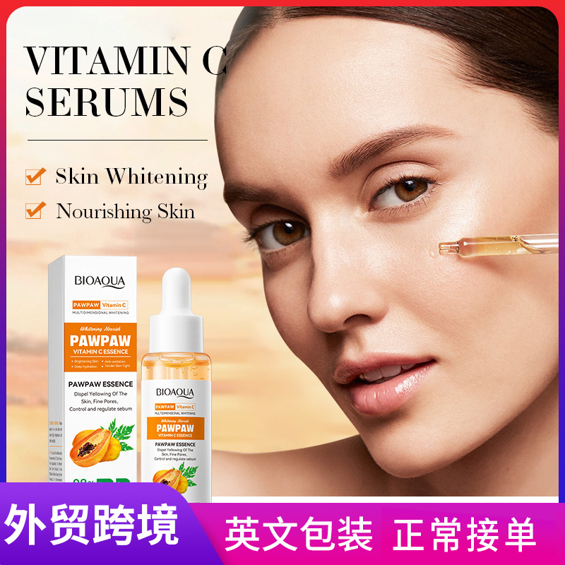 All-english BIOAOUA Papaya Vitamin C Brightening Nourishing Essence and Hydrating Serum Cross-border export wholesale full figure