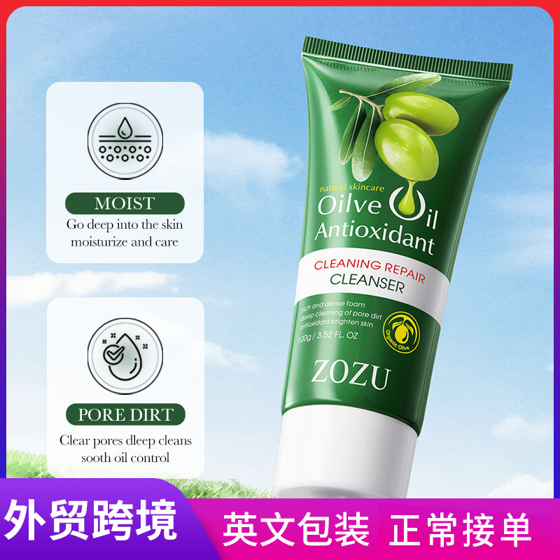 All-english ZOZU olive Oil Cleansing Facial Cleanser is gentle, soothing and refreshing. Cross-border export wholesale full figure