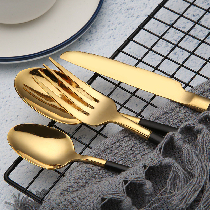 Hotel 304 stainless steel knife and fork set Western dining tableware, stainless steel steak knife, fork and spoon 4-piece set gift box Specification drawing