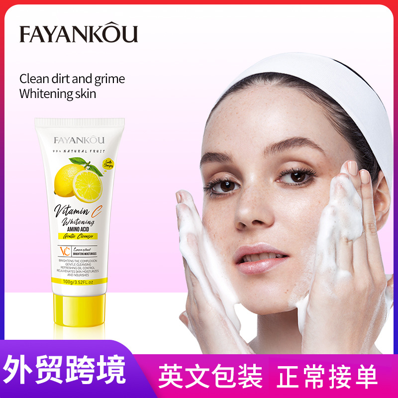 All-english FAYANKOU Lemon VC Whitening Amino Acid Gentle Facial Cleanser, cross-border export wholesale full figure