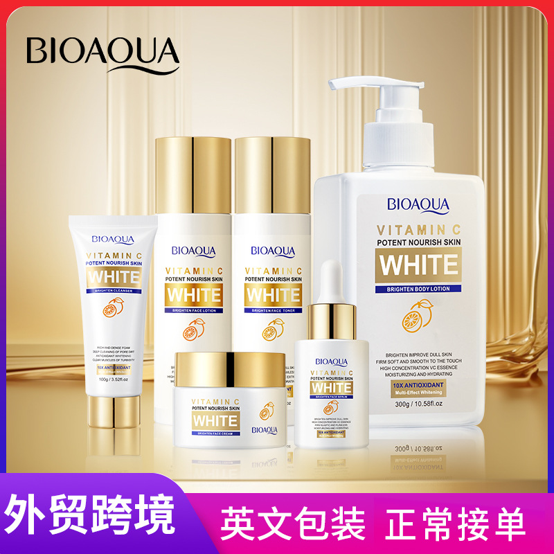 Full English BIOAOUA Vitamin C whitening skin care product set, facial cleanser and cream cross-border export wholesale full figure