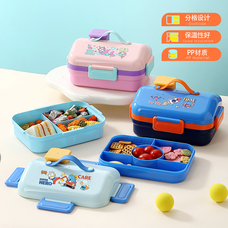 J35-2691 Cute Children's lunch Box, portable microwave oven, student bento box, compartments lunch box, 1270ml