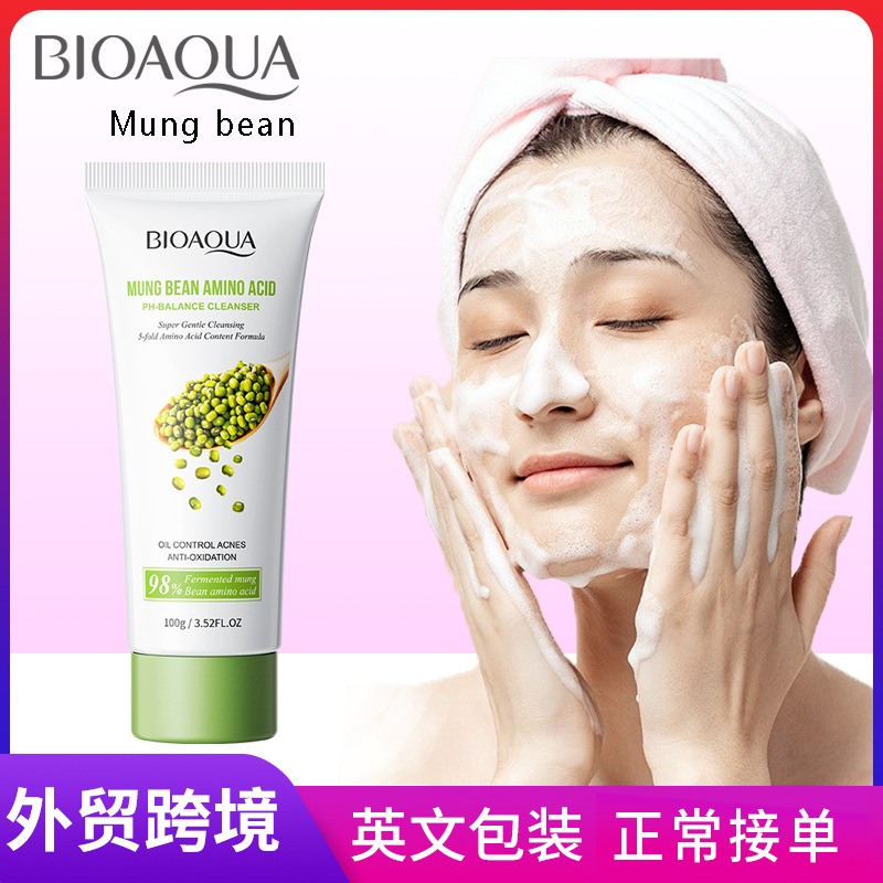 Cross-border wholesale of all-English BIOAOUA mung bean amino acid PH Balanced Facial cleanser full figure