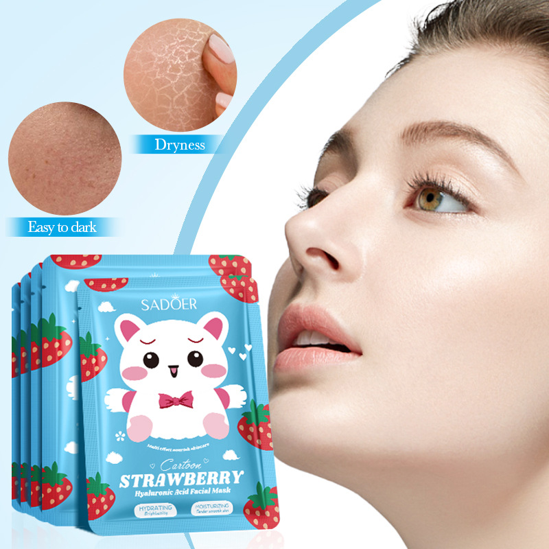 Cross-border wholesale of SADOER strawberry hyaluronic acid Hydrating Cartoon Mask and Nourishing Animal Mask in English details Picture