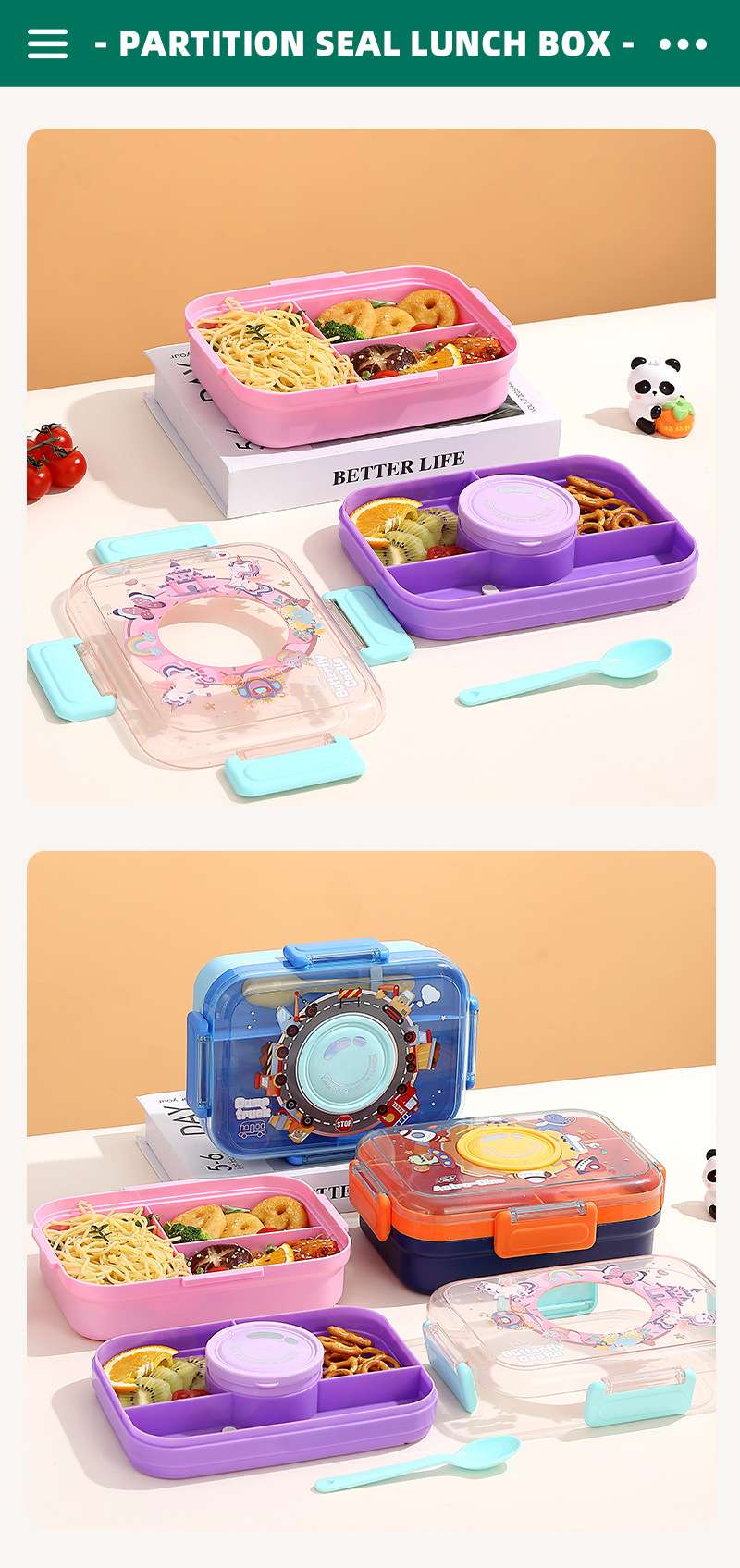 The J35-2683 student lunch box is a plastic lunch box for primary school students and comes with tableware detail image 9