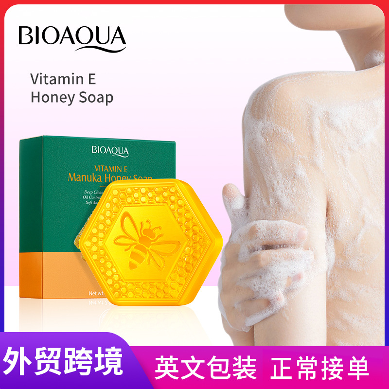 All-english BIOAOUA Vitamin E Honey Soap Deep Cleansing and skin Care Handmade Soap cross-border export wholesale full figure
