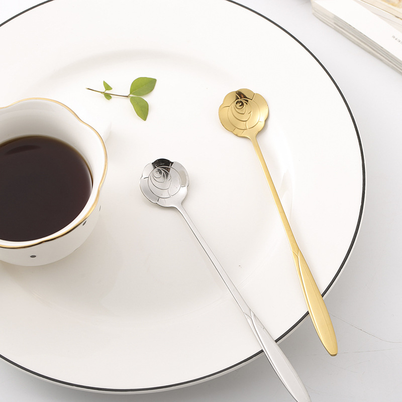 Creative cherry blossom long-handled titanium gold stainless steel spoon, Japanese tableware stirring rod, spoon, coffee spoon, stirring spoon Specification drawing