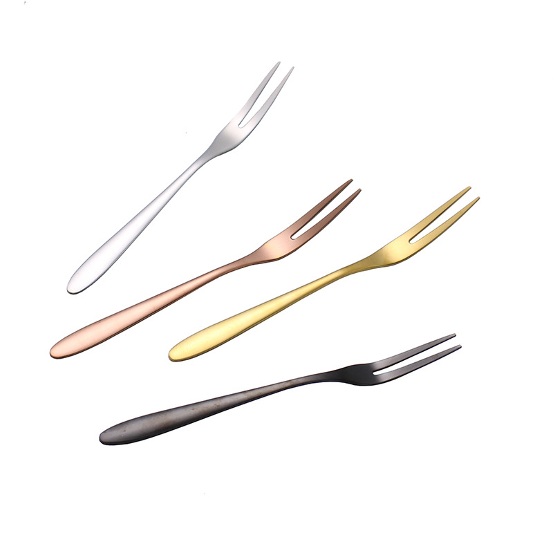 Factory wholesale 304 stainless steel fruit forks, creative titanium-coated fruit sticks, mooncake, cake and dessert forks, Logo Item Picture