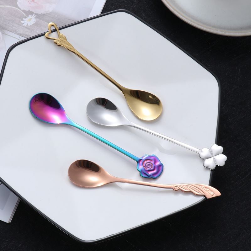 304 stainless steel spoon, creative heart-shaped flower stirring spoon, dessert, ice cream and coffee spoon Logo manufacturer Specification drawing