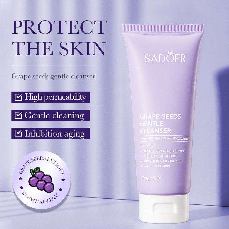 Cross-border wholesale of all-English SADOER grape Seed Gentle Facial cleanser details Picture