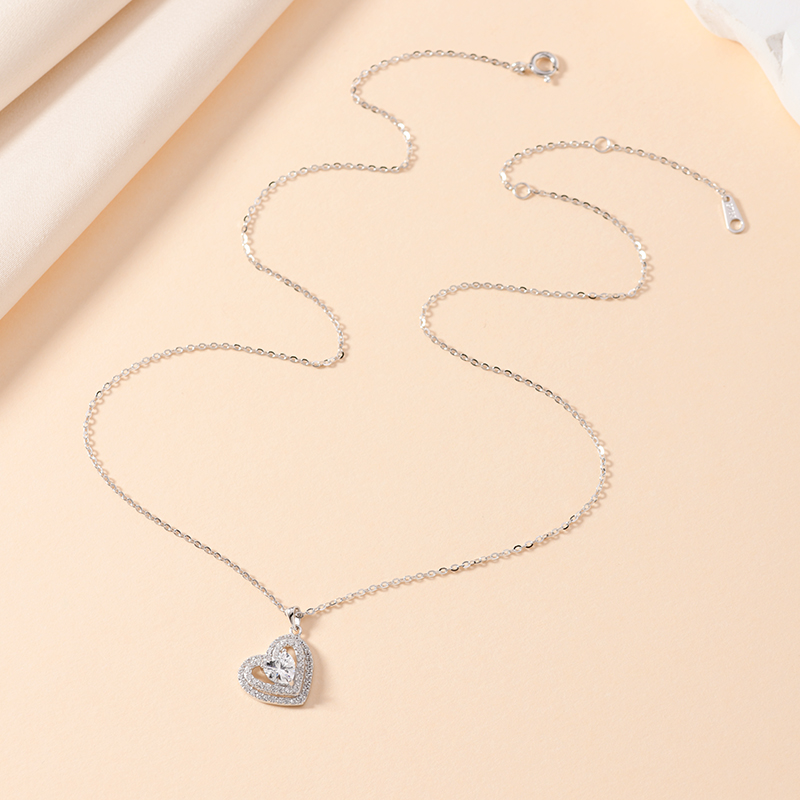 影响力饰品s925银纯银锆石爱心项链
