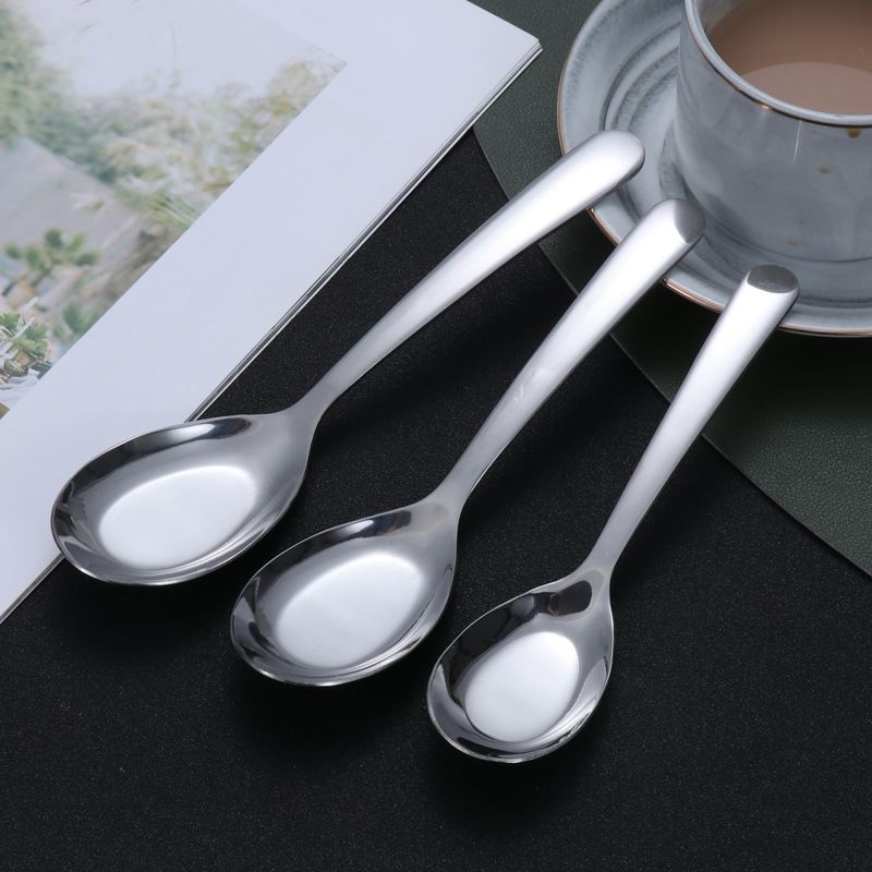 Factory wholesale 304 stainless steel spoons, Chinese flat-bottomed spoons, soup spoons, children's eating long-handled spoons, household Logo details Picture