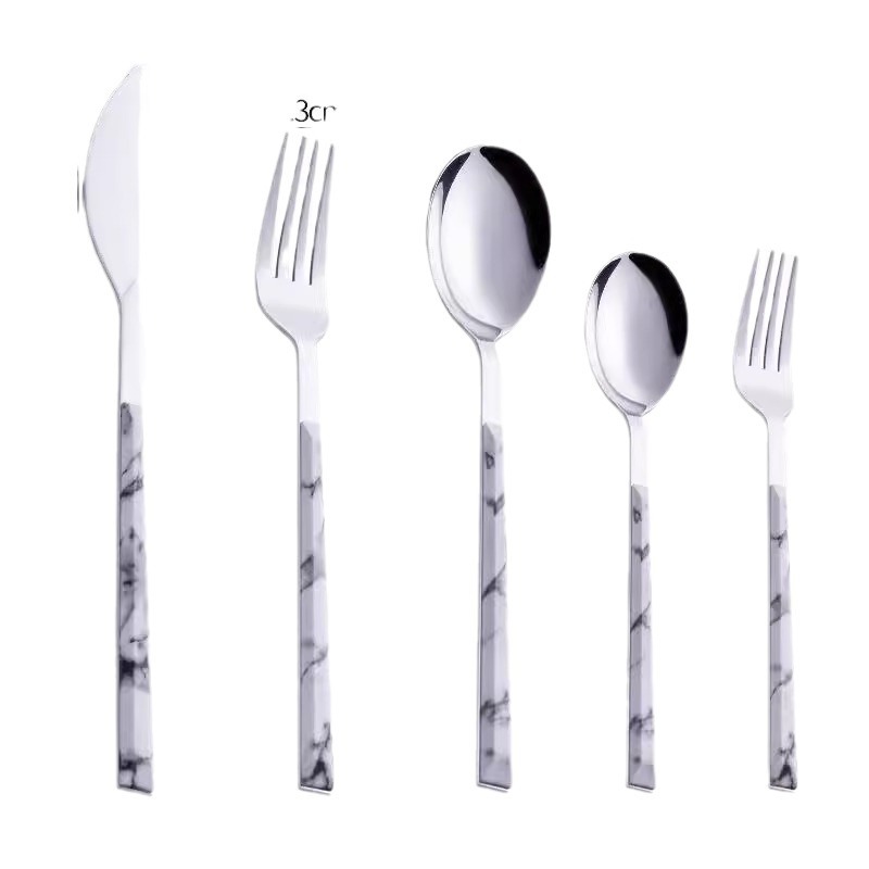 Nordic marble-patterned stainless steel Western cuisine knife, fork and spoon set, home steak knife and fork, hotel Western cuisine knife and fork Item Picture