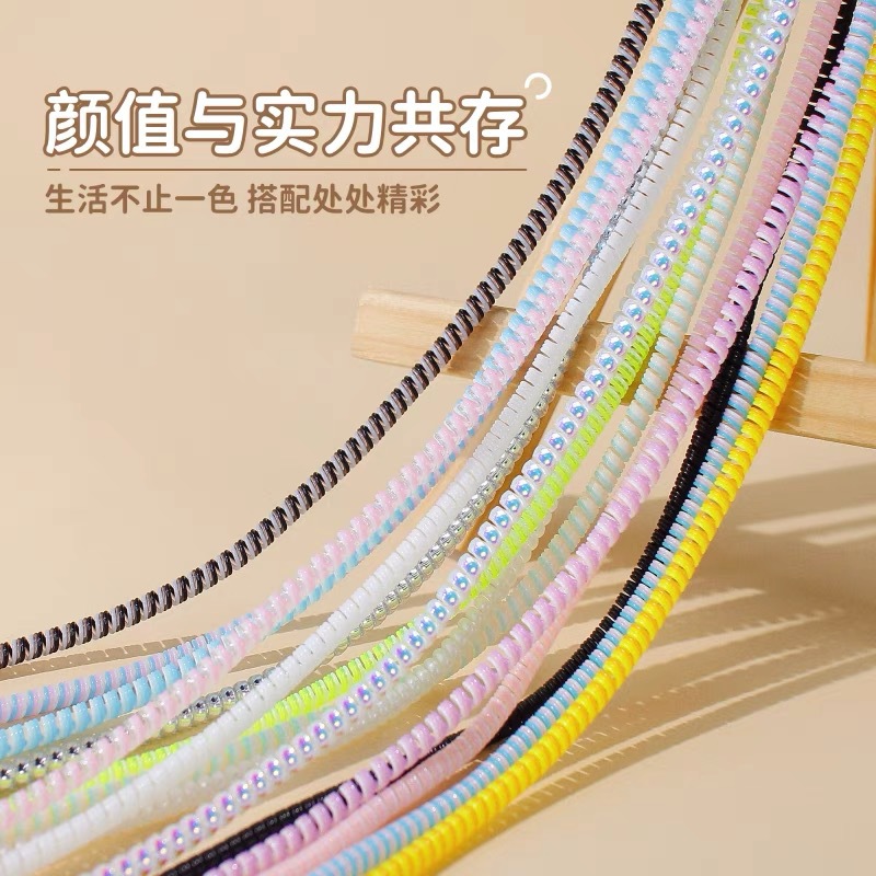 3-color mobile phone data cable protection rope, charging cable winding protection case, 1.4m headphone cable protection rope, spring rope details Picture