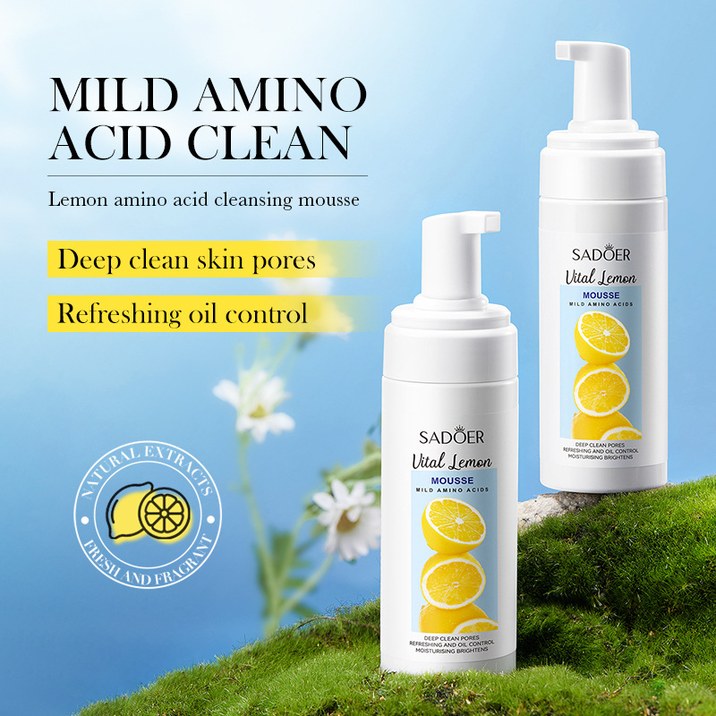 Cross-border export wholesale of all-English SADOER coconut lemon kiwi amino acid Facial Cleanser mousse Specification drawing