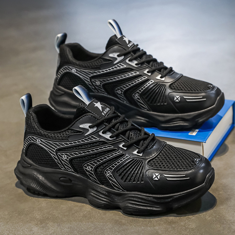 New breathable mesh shoes for men in summer, trendy and versatile men's sports shoes, thick-soled casual running dad shoes details Picture