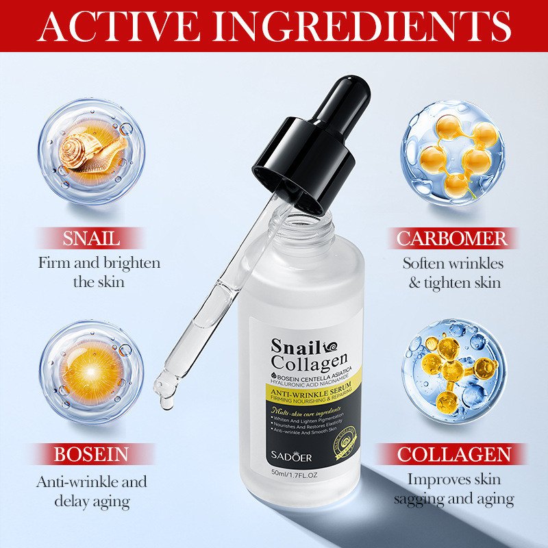 SADOER Snail Collagen Anti-Wrinkle Essence in Full English for hydrating, moisturizing and nourishing the skin cross-border export wholesale Specification drawing