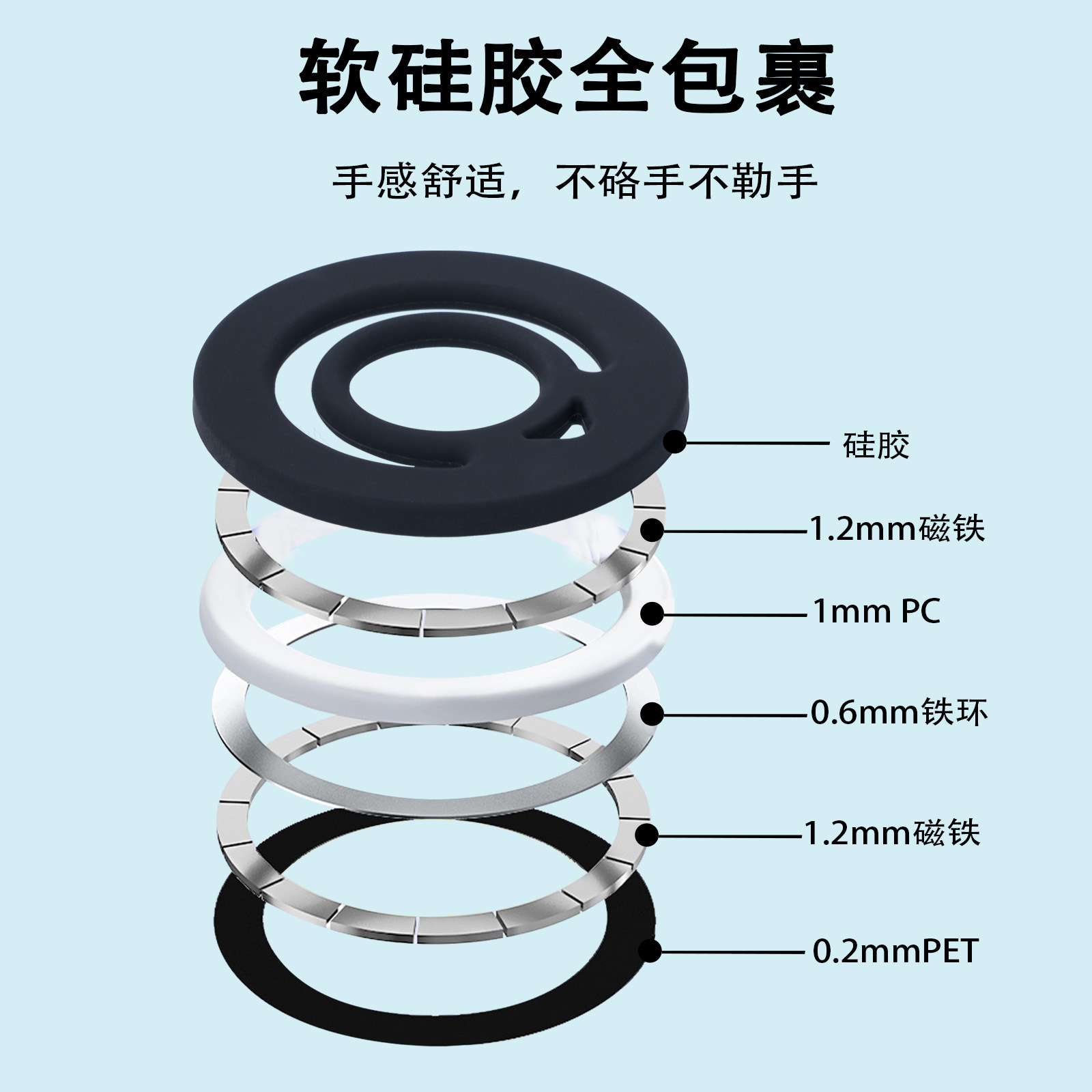 magsafe pull ring liquid silicone double-sided magnetic ring metal adjustable desktop lazy person magnetic ring buckle details Picture