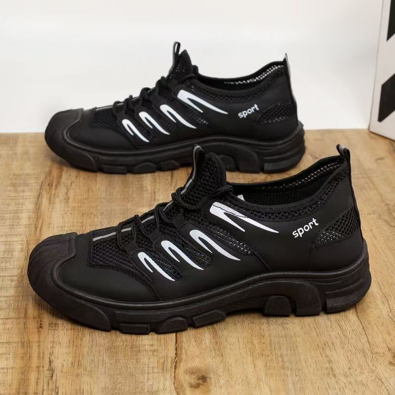Spring 2025 trendy Dad shoes, mesh outdoor casual shoes, breathable black fashionable mesh men's shoes full figure