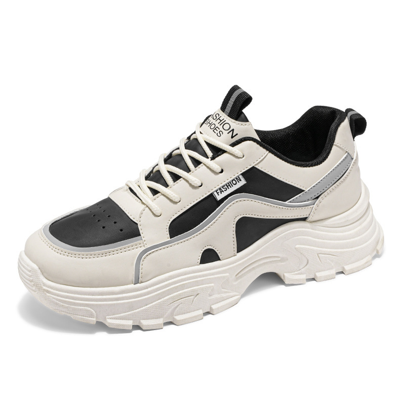 New breathable white men's shoes for autumn, men's trendy and versatile thick-soled sports shoes, casual running dad trendy shoes Item Picture