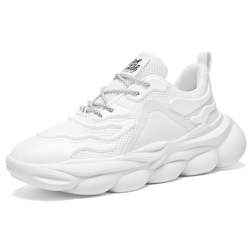 Summer new men's shoes: Breathable white sneakers, men's trendy and versatile thick-soled mesh sports shoes, casual dad shoes Item Picture
