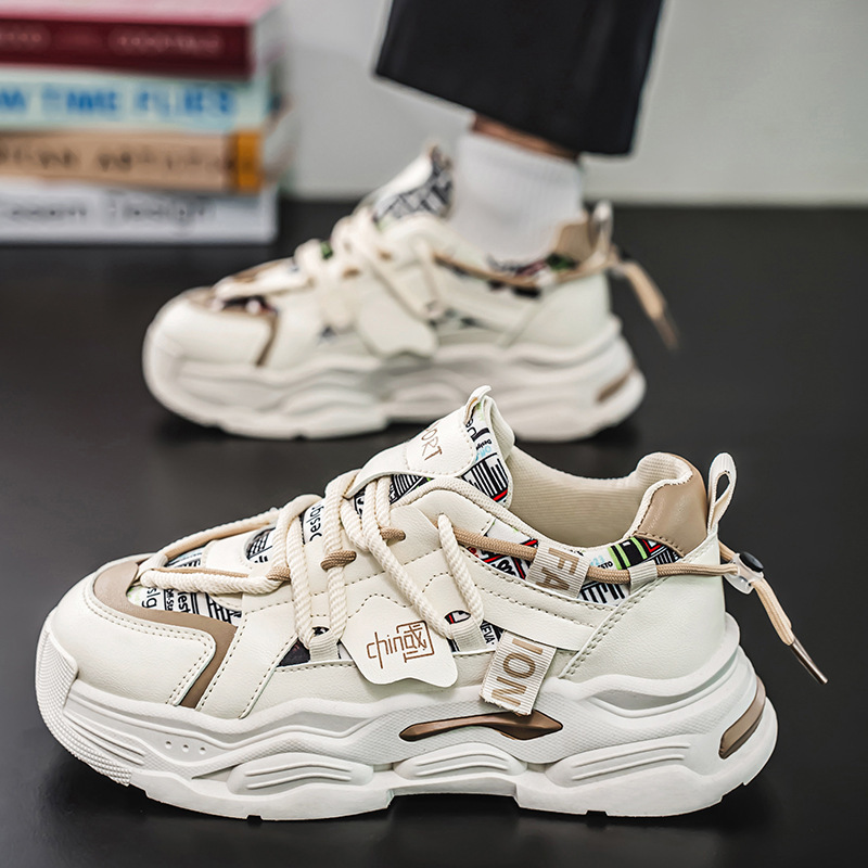 Men's Spring 2025 new breathable white sneakers, men's trendy and versatile thick-soled sports shoes, casual dad trendy shoes Application Scenario