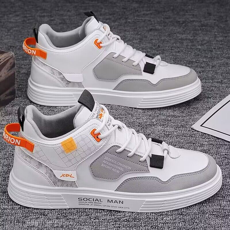 High-top canvas shoes, men's spring and autumn new breathable white sneakers, men's trendy and versatile sports board shoes, trendy shoes details Picture