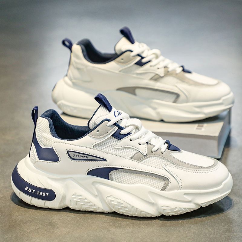New breathable mesh sports shoes for men in spring, trendy and versatile, white height-increasing casual running dad shoes full figure