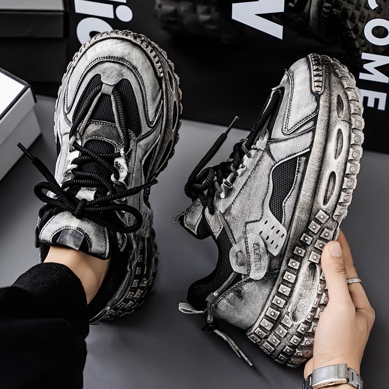 Spring new men's shoes: Breathable mesh surface youth sports shoes, trendy and versatile for men, thick-soled dad shoes with tire soles details Picture