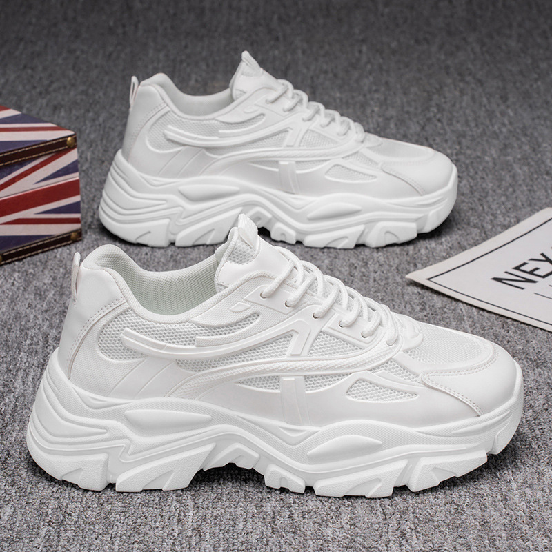 New breathable mesh white sneakers for men's summer, trendy and versatile thick-soled sports shoes, casual dad trendy shoes Application Scenario