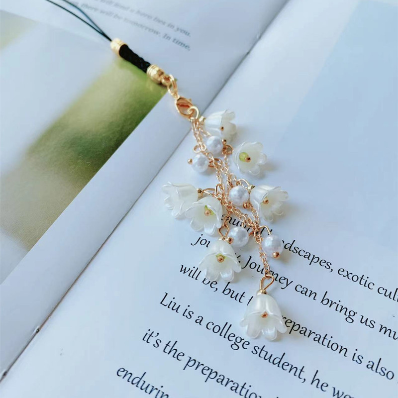 Beautiful lily of the valley mobile phone chain, flower mobile phone rope, USB flash drive, backpack, keychain, pendant, orchid mobile phone pendant Specification drawing