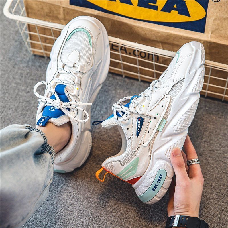 New men's shoes for spring: breathable mesh shoes, trendy and versatile white sneakers, thick-soled sports shoes, casual dad shoes Specification drawing