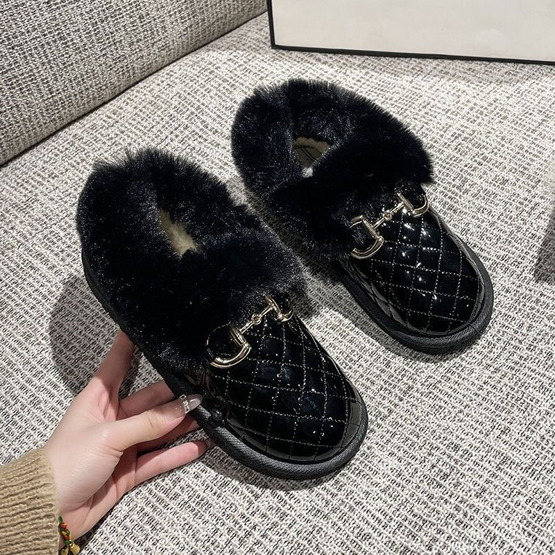 New women's snow boots, winter casual shoes, fleece cotton boots, low-top one-foot lazy bean shoes, one-piece consignment details Picture