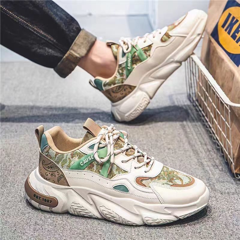 New breathable men's shoes for spring, men's sports shoes, Korean style, trendy and versatile, small white thick-soled casual dad shoes details Picture