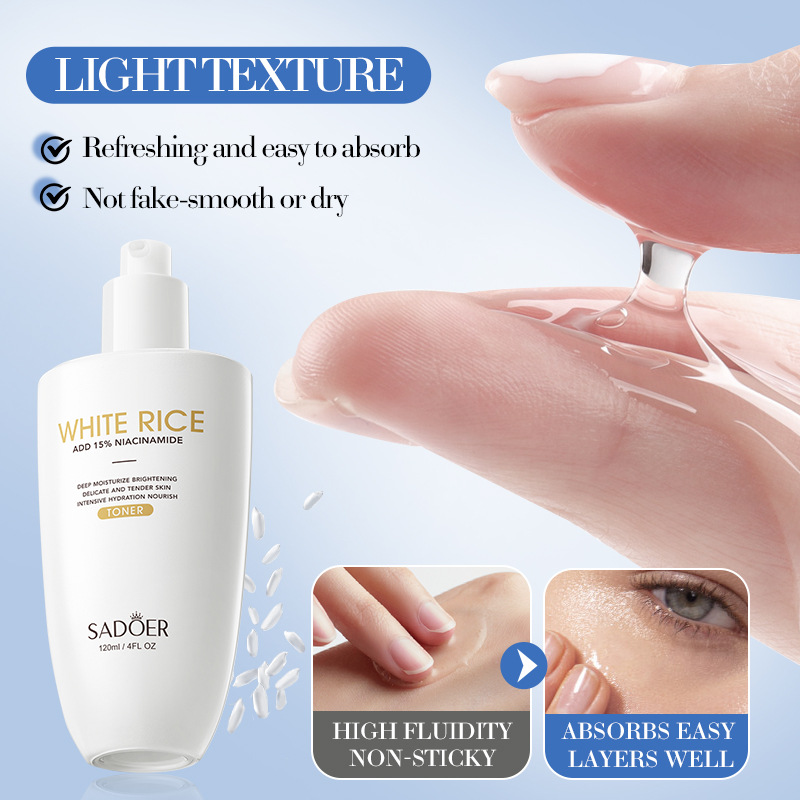 SADOER White Rice Nicotinamide Brightening Toner Hydrating Moisturizing Water Cross-border export wholesale Application Scenario