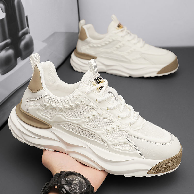 New summer men's shoes: breathable mesh shoes, trendy and versatile white sneakers, thick-soled sports shoes, casual dad shoes full figure