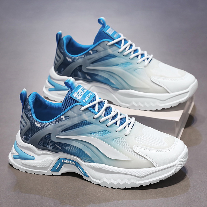 Summer men's shoes: New breathable mesh sports shoes for men, trendy and versatile thick-soled white sneakers, casual dad shoes for men Specification drawing