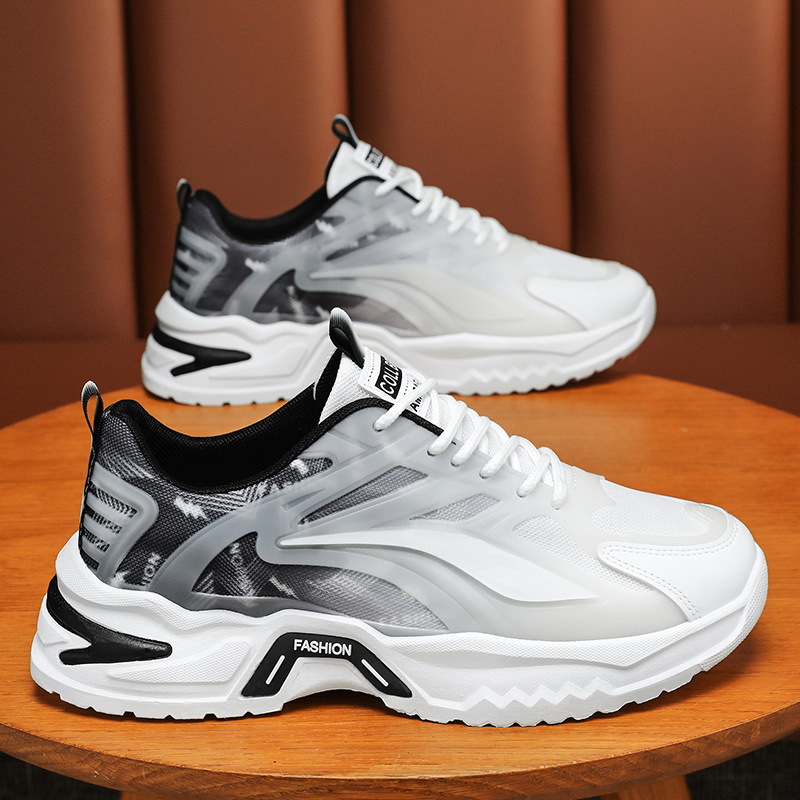 Summer men's shoes: New breathable mesh sports shoes for men, trendy and versatile thick-soled white sneakers, casual dad shoes for men details Picture